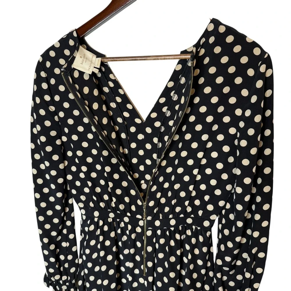Kate Spade Adele Silk Polka Dot Dress in Black Cream size‎ 2